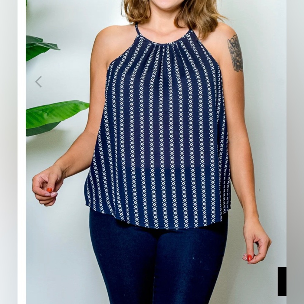NWT Blush J Plus Size Aztec Navy Stripe Tank top Sleeveless Summer Top